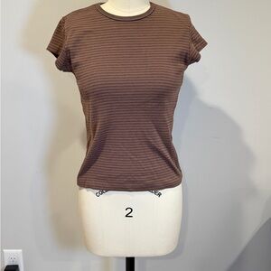 Brandy Melville Brown Striped Short Sleeve Tee